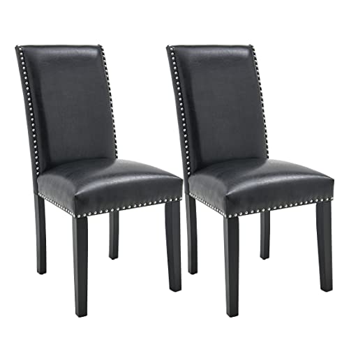 MODERION Esszimmerstühle 2er Set, Edles Design, Kunstleder-Bezug, Stuhlbeine aus Massivholz, bis 150 kg belastbar, bequemer Polsterstuhl - Moderner Küchenstuhl, Stuhl Esszimmer (Schwarz) von MODERION