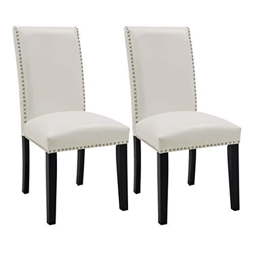 MODERION Esszimmerstühle 2er Set, Edles Design, Kunstleder-Bezug, Stuhlbeine aus Massivholz, bis 150 kg belastbar, bequemer Polsterstuhl - Moderner Küchenstuhl, Stuhl Esszimmer (Weiß) von MODERION