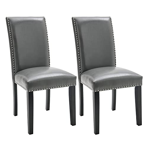 MODERION Esszimmerstühle Nail-Heads Trim, Edles Design, Kunstleder-Bezug, Stuhlbeine aus Massivholz, bis 150 kg belastbar, bequemer Polsterstuhl - Moderner Küchenstuhl, Stuhl Esszimmer (1, grau) von MODERION