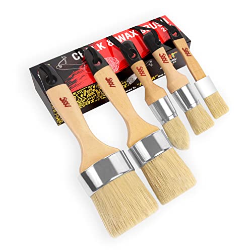 Kreidefarbe und Wachspinsel für Möbel – 5-teiliges Set mit Naturborstenpinseln, 3 kleine und 2 große, kompatibel mit Kreidefarbe, Schablonen und Möbelwachs, perfekt für Malprojekte von MODERN ART SUPPLIES A PRODUCT OF SMARTVISION CO