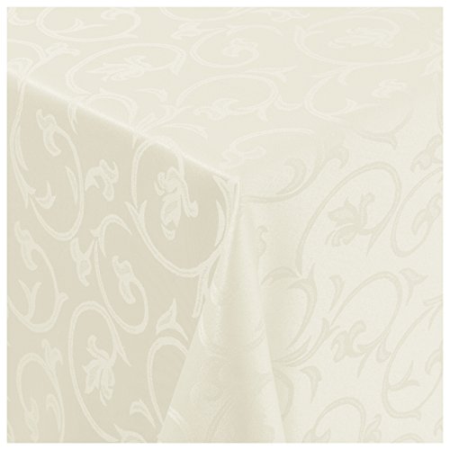 Tischdecke Stoff Damast Barock Jacquard Ranken Design mit Saum eckig 130x170 cm Creme-Champagner von MODERNO