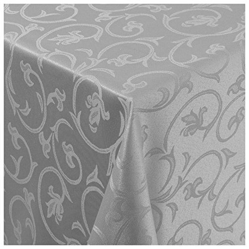 Tischdecke Stoff Damast Barock Jacquard Ranken Design mit Saum eckig 130x220 cm Grau von MODERNO