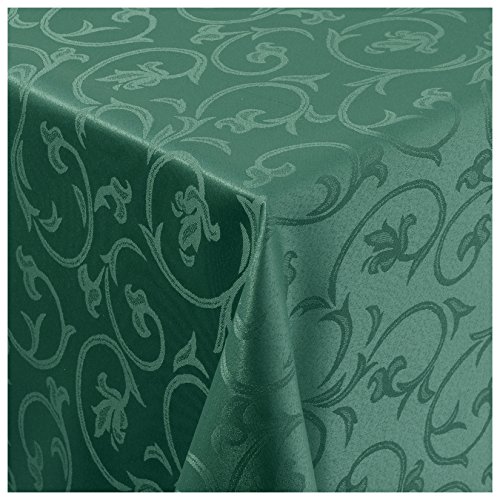 Tischdecke Stoff Damast Barock Jacquard Ranken Design mit Saum oval 160x220 cm Dunkel-Grün von MODERNO