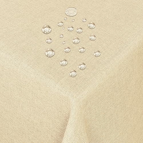 Tischdecke Stoff Damast Leinen-Optik Jacquard mit Fleckschutz rund 220 cm Beige von MODERNO