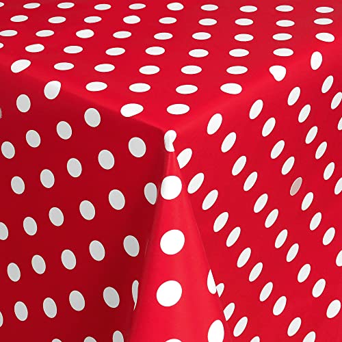 Wachstischdecke Wachstuch Tischdecke Gartentischdecke abwaschbar eckig 100x140 cm Punkte Rot Weiss von MODERNO