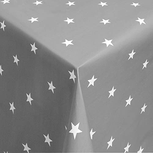 Wachstischdecke Wachstuch Tischdecke Gartentischdecke abwaschbar eckig 180x140 cm Sterne Grau Weiss von MODERNO