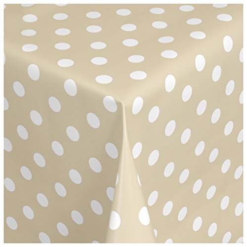 Wachstischdecke Wachstuch Tischdecke Gartentischdecke abwaschbar eckig 200x140 cm Punkte Beige Weiss von MODERNO