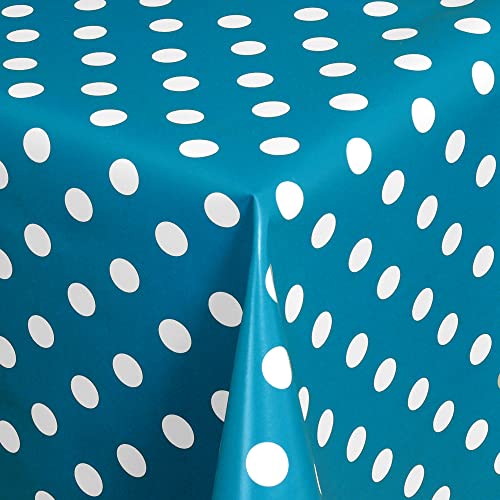 Wachstischdecke Wachstuch Tischdecke Gartentischdecke abwaschbar rund 138 cm Punkte Blau Weiss von MODERNO