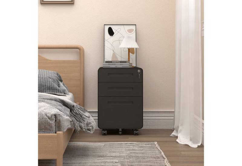 MODFU Aktenschrank Druckerständer Druckertisch (Abschließbarer Rollcontainer aus pulverbeschichtetem Stahl, 5-Rollen Anti-Kipp Design) von MODFU