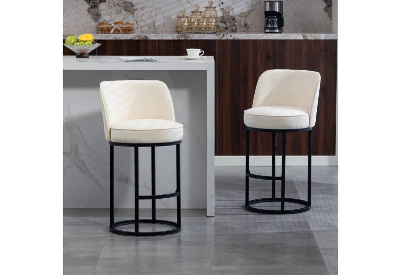 MODFU Barhocker 2er-Set Barstühle mit gepolstertem Leinenbezug (mit schwarzen Metallbeinen), komfortable Bar- und Essstühle von MODFU