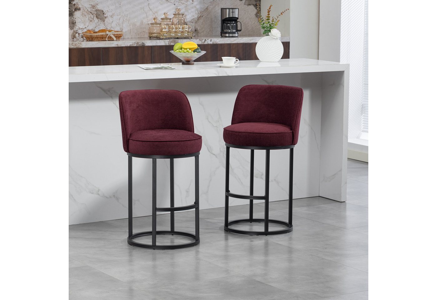 MODFU Barhocker 2er-Set Barstühle mit gepolstertem Leinenbezug (mit schwarzen Metallbeinen), komfortable Bar- und Essstühle von MODFU