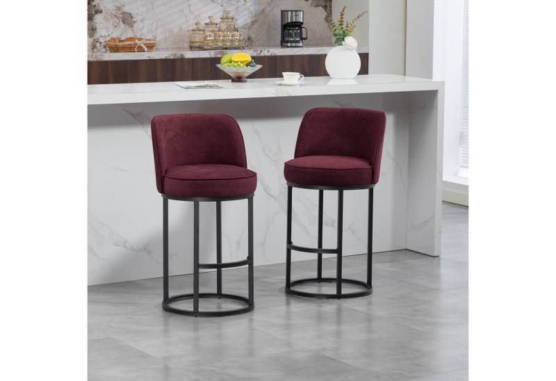 MODFU Barhocker 2er-Set Barstühle mit gepolstertem Leinenbezug (mit schwarzen Metallbeinen), komfortable Bar- und Essstühle von MODFU