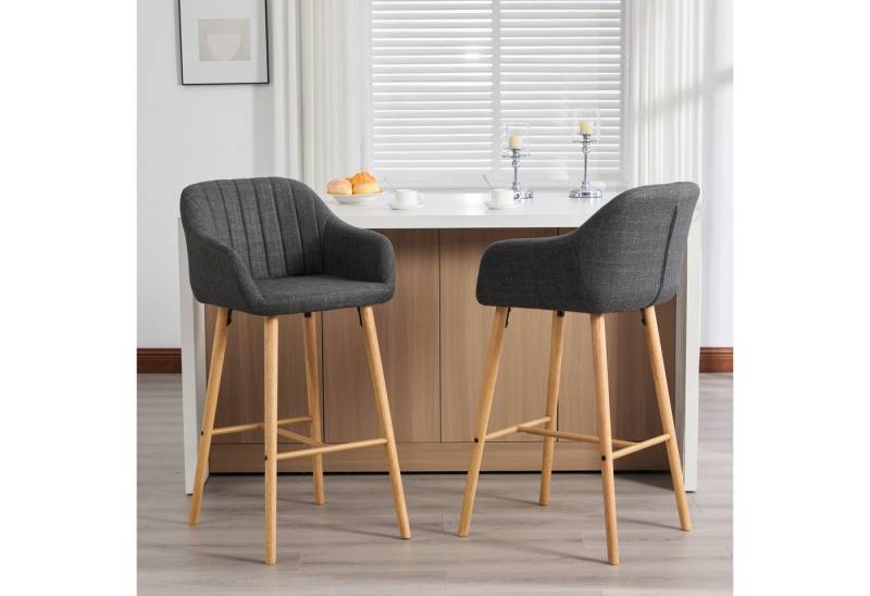 MODFU Barhocker 2er-Set Küchenstühle mit hoher Rückenlehne und Armlehnen (elegante Leinen-Sitze auf Holzbeinen), Barstühle Bistrohocker von MODFU