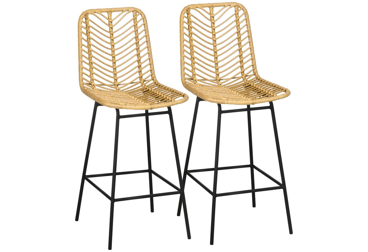 MODFU Barhocker Küchenhocker,Tresenstuhl,Drehstuhl (2er Set Barhocker mit Lehne im angesagten Boho-Stil, PE-Rattan & Stahlgestell., 2 St., 42,5 cm x 52 cm x 102 cm), mit Lehne Barstühle von MODFU