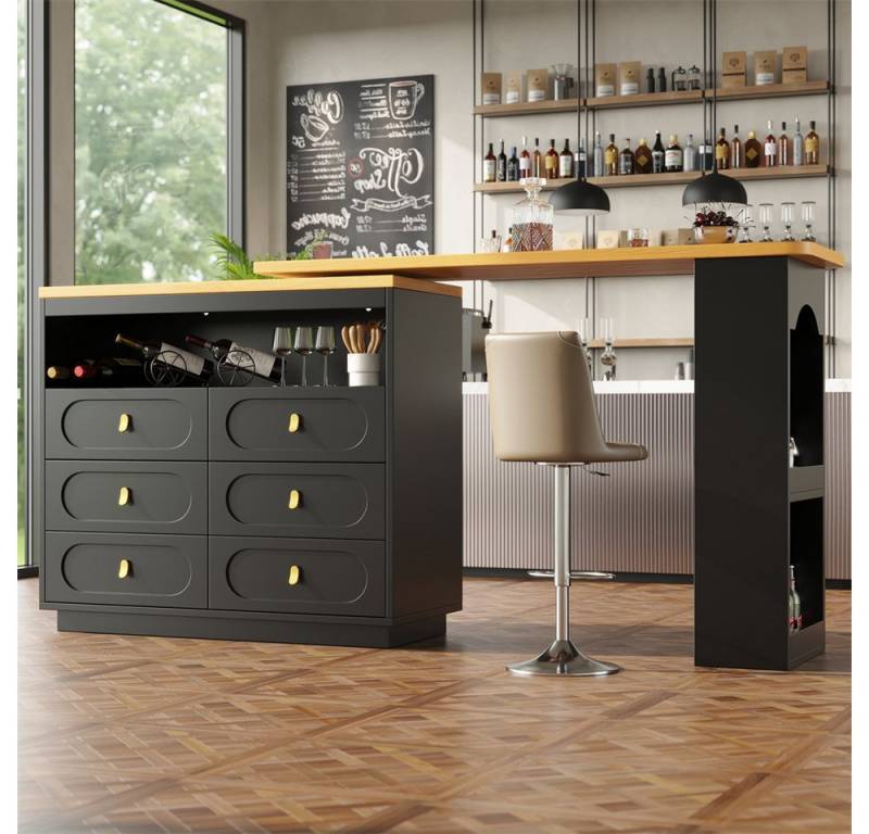 MODFU Bartisch 360° Drehbarer Bartisch,Kücheninsel, Reversibel Tisch (Moderner Ausziehbarer Bartisch mit 360° Drehfunktion, LED-Beleuchtung & Stauraum, 1-St., 137-203×39×90cm), 360° drehbare Essbar mit Stauraum von MODFU