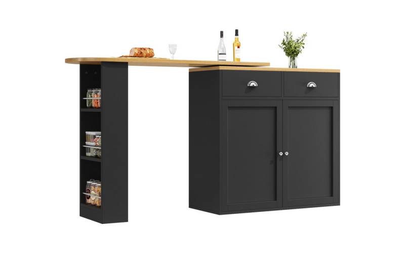 MODFU Bartisch 360° Drehbarer Bartisch,Kücheninsel (360° Drehbarer Sideboardschrank mit Ausziehfunktion und Mehr Stauraum – Elegantes Design., 138-203 x 39 x 105 cm (L x B x H), 360° drehbare Essbar von MODFU