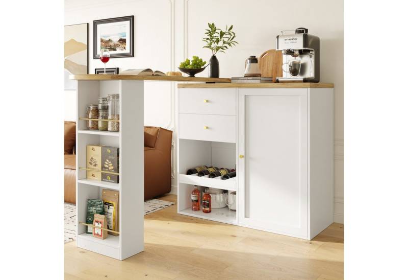 MODFU Bartisch 360° drehbare (drehbar Sideboard, Esstisch, 2 Schubladen, 1 Tür und offene Fächer), 360° drehbare Essbar mit Schubladen und offener Stauraum von MODFU