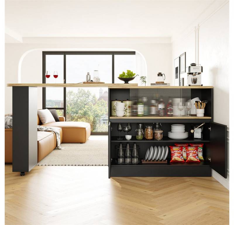 MODFU Bartisch 360° drehbares Sideboard (Barschrank mit Glasschiebetür – großzügiger Stauraum) von MODFU
