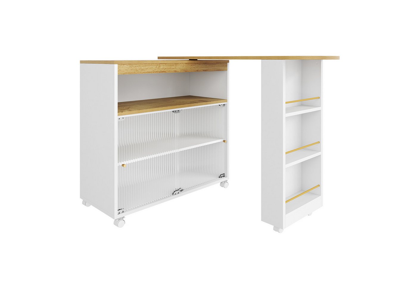 MODFU Bartisch Hochtisch Kücheninsel Bistro Table (Ausziehbarer Stehtisch,Bistrotisch mit Stauraum, 2-St., Ausziehbare Länge: 138-204 cm), mit LED, drei Ebenen von Ablagefächern von MODFU