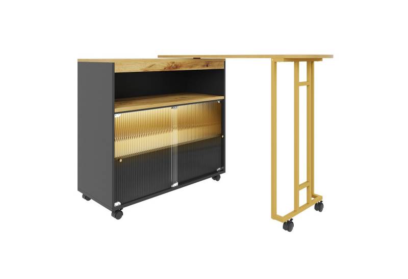 MODFU Bartisch Hochtisch Kücheninsel Bistro Table (Ausziehbarer Stehtisch,Bistrotisch mit Stauraum, 2-St., Ausziehbare Länge: 138-204 cm), mit LED, drei Ebenen von Ablagefächern von MODFU