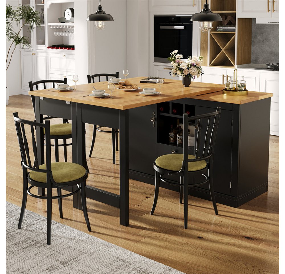 MODFU Bartisch Kücheninsel, Reversibel Tisch (Ausziehbarer Bartisch mit 360° Drehfunktion & Stauraum, multifunktionaler Esstisch, 1-St., 120-180 cm) von MODFU