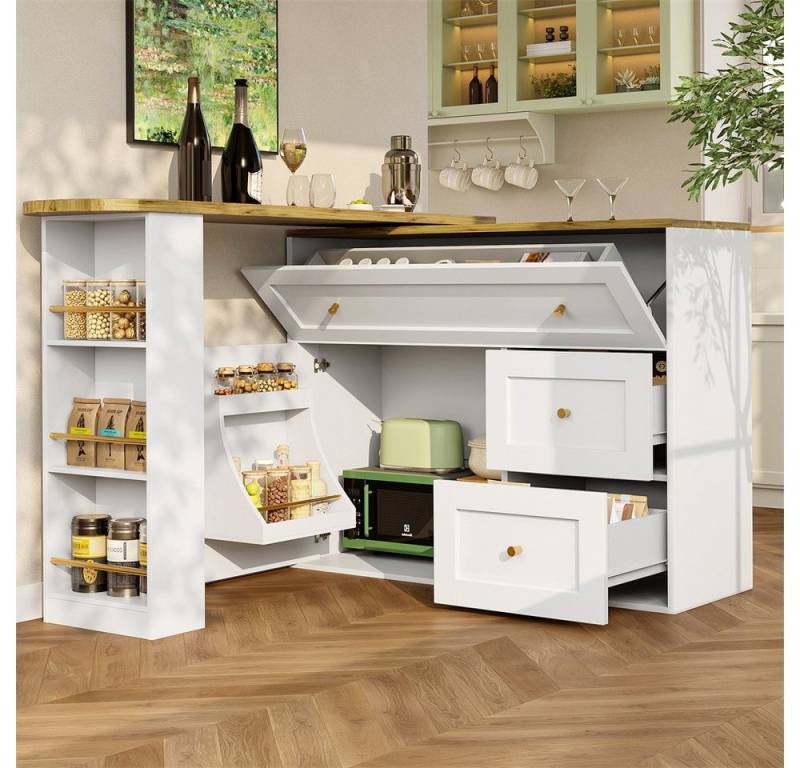 MODFU Bartisch Küchenschrank,Sideboard (Ausziehbarer Bartisch mit Stauraum und 360°-Drehplatte – Multifunktional mit Snackregal, platzsparendem Klappdesign) von MODFU