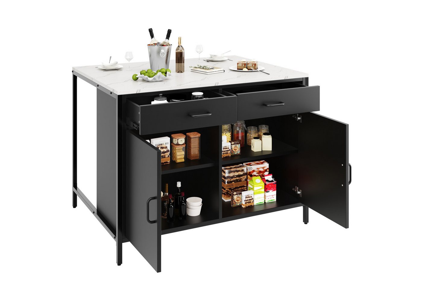 MODFU Bartisch Moderne Bistrotisch,Küchenarbeitsplatte (Schwarzer Stehtisch mit Marmorstruktur – Verstellbare Füße, 100 x 90 x 90 cm (L x B x H) von MODFU