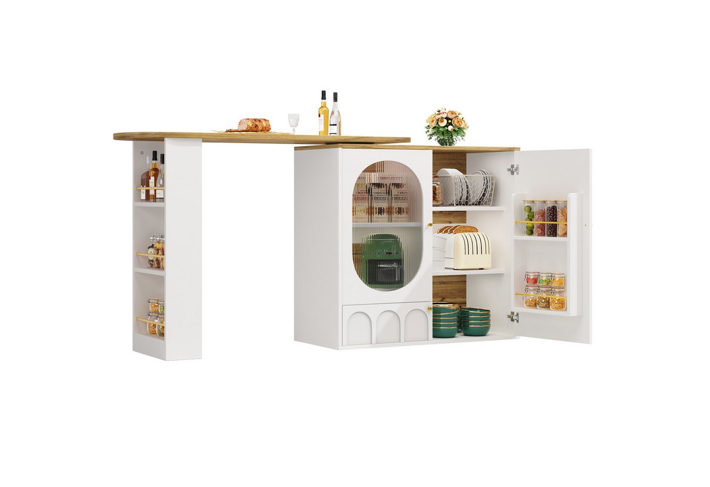 MODFU Bartisch Stehtisch,Kücheninsel mit Stauraum (360° drehbarer Bartisch mit Stauraum – Flexibler Stehtisch mit drei Türen, herausnehmbarem Regal und elegantem Design), mit Stauraum von MODFU