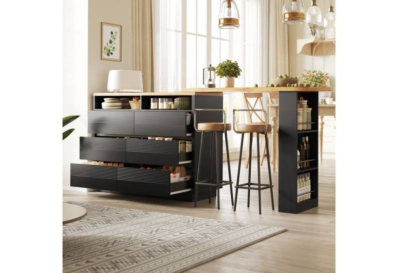 MODFU Bartisch für Wohnzimmer, Esszimmer & Homeoffice (mit Stauraum, Drehbarer Teleskoptisch mit 6 Schubladen & Rollen, 1-St., 137-215×39×102.3cm) von MODFU