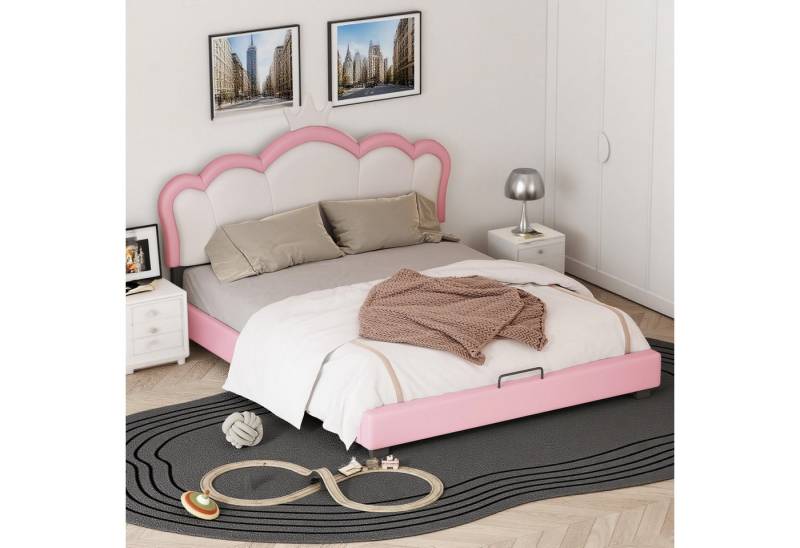 MODFU Bett mit Rückenlehne in Muschel-Kronenform & erhöhten Füßen (Kinderbett, 140x200 cm), Inklusive Matratze von MODFU