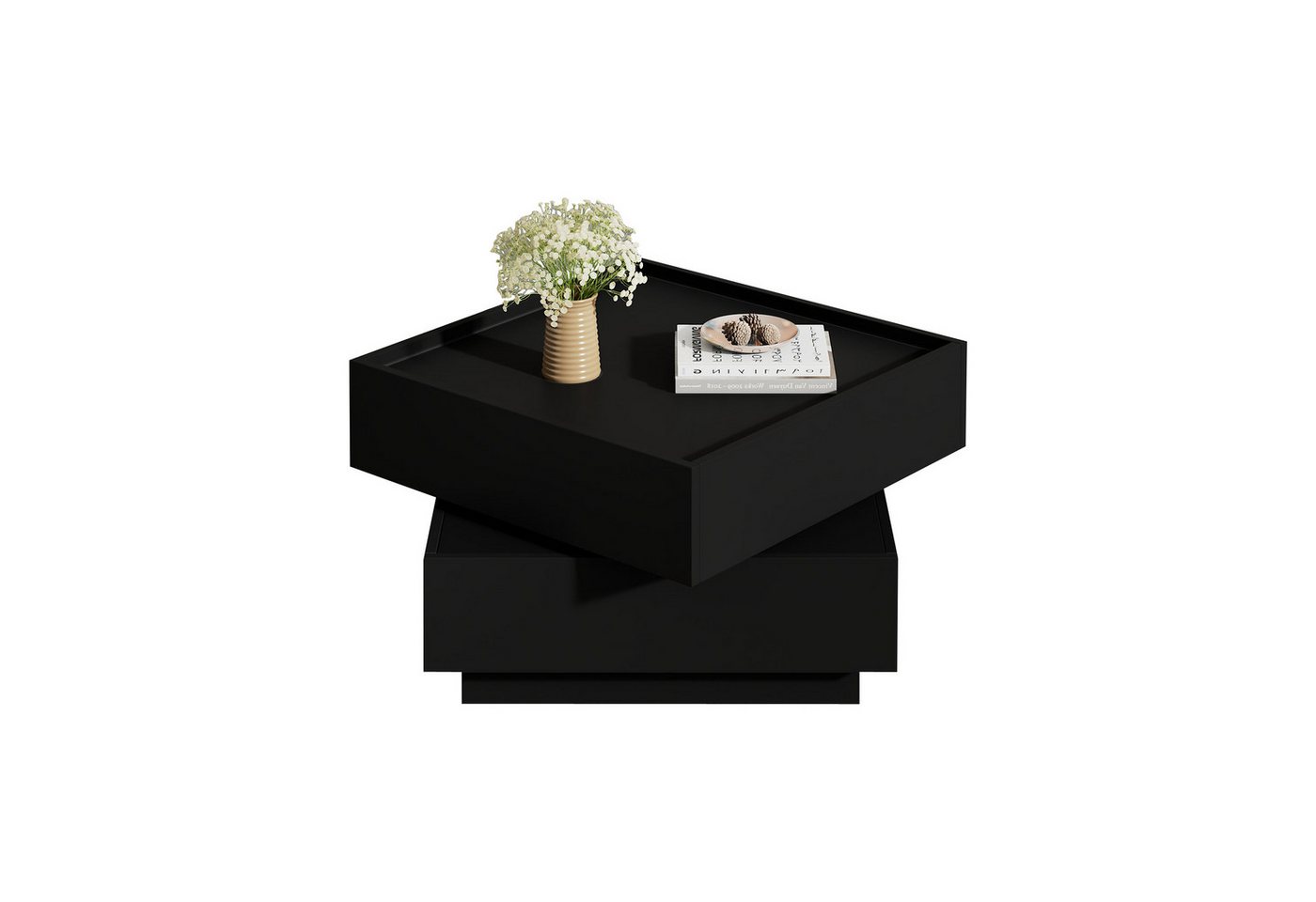 MODFU Couchtisch 360° drehbare Tischplatte (Satztisch, Wohnzimmertisch Beistelltisch, Wohnzimmertisch, 1-St., 2 Schubladen, 60*60*38cm), mit Gleitschienendesign von MODFU