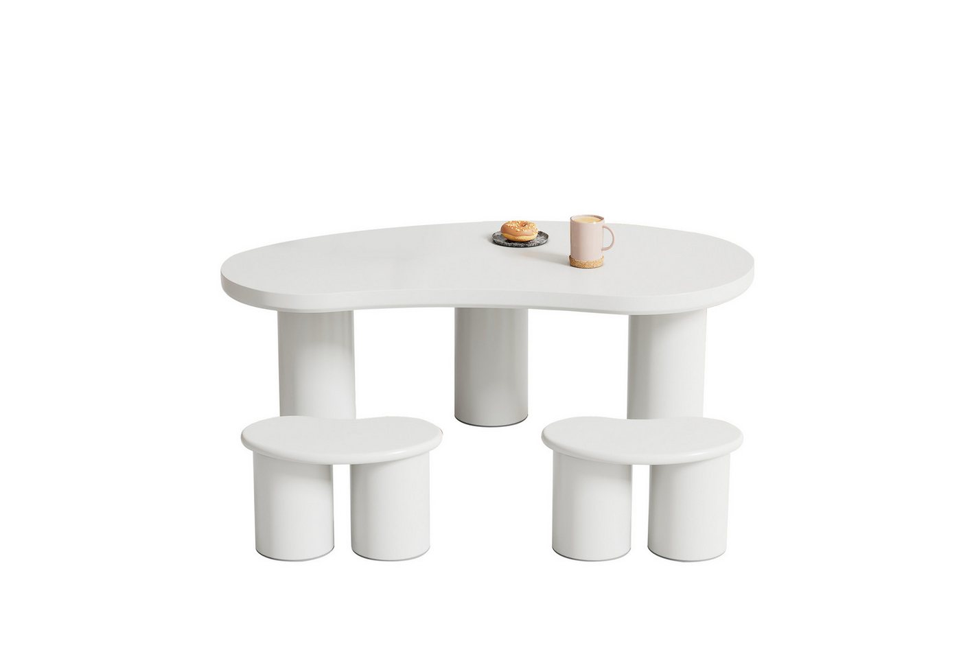 MODFU Couchtisch Beistelltisch Scandi (Wohnzimmertisch, 3-St., mit 2 kleinen Bänken), mit MDF-Tischplatte, PVC-Beine und Filzunterlage von MODFU