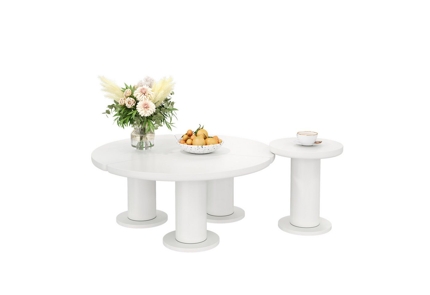 MODFU Couchtisch Beistelltisch Scandi (Wohnzimmertisch, Kaffetisch, 39,8*39,8*42,2 + 100*100*40 cm), Couchtisch-Kombination mit lackierte MDF-Platte und PVC-Beine von MODFU