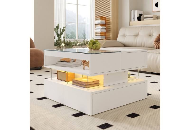 MODFU Couchtisch Couchtisch (Wohnzimmertisch, Sofatisch, 1-St., Glasplatte und Acryl-Trägern), Höhenverstellbarer Satztisch, Beistelltisch von MODFU