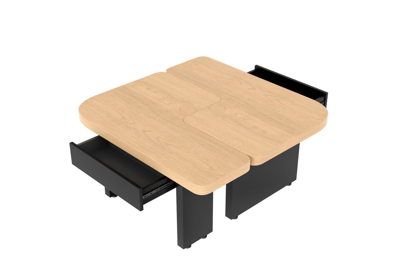 MODFU Couchtisch LED-Holz-Kaffeetisch im 2-in-1-Modul-Design, Höhenverstellbar (Wohnzimmertisch mit Stauraum & Soft-Corner, ideal für Familien, Wohnzimmer & Homeoffice) von MODFU