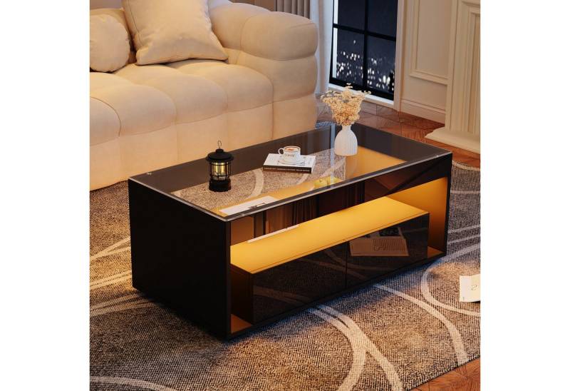 MODFU Couchtisch LED-Wohnzimmertisch Moderner Kaffeetisch (Sofatisch Beistelltisch moderner Design-Tisch, 1-St., 2 großen Schubladen), 100 × 50 × 40 cm, doppelschichtiges Design von MODFU