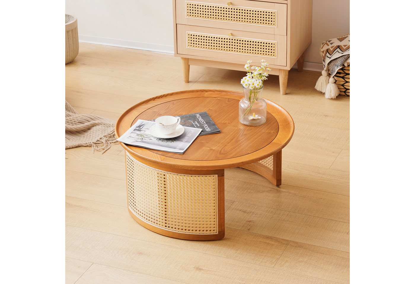 MODFU Couchtisch Massivholz-Couchtisch, Beistelltisch Rattan von MODFU