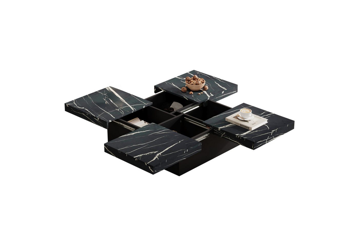 MODFU Couchtisch Quadratischer Beistelltisch (Satztisch, Beistelltisch, Wohnzimmertisch, 1-St., 4 Speicherplatz), mit Marmor-Optik, Schiebbarer Tischplatte von MODFU