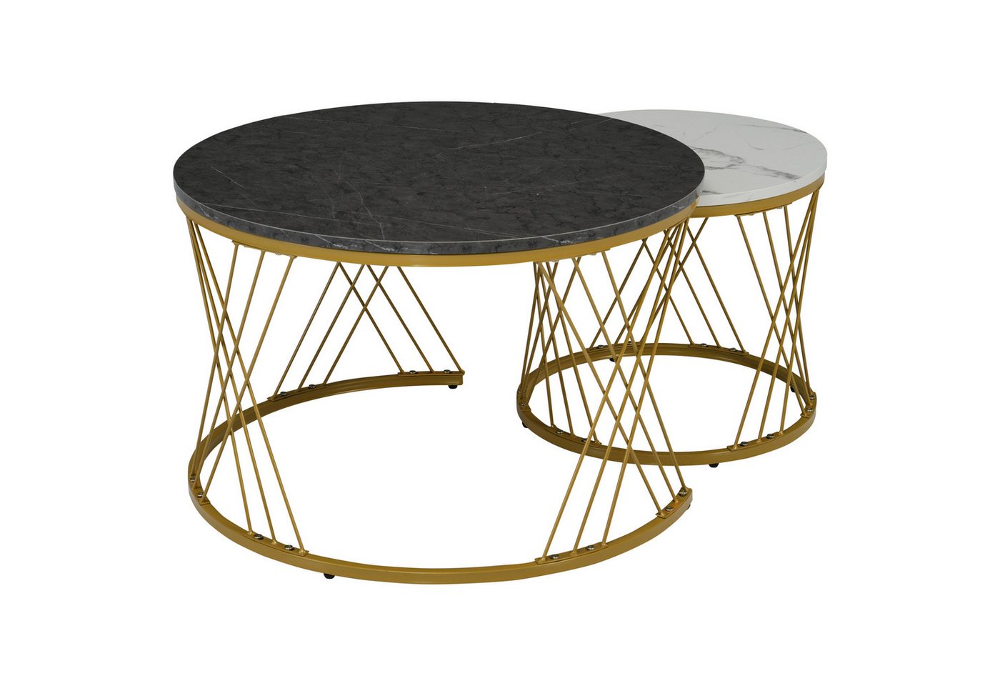 MODFU Couchtisch Satz Marmor Furnier Sofa Seite Nest von Tischen (Für Stabilität Und Haltbarkeit Einfach Zu Montieren, 2-St., Goldene Farbe Frame), Nesting Design, Smart Einzigartiges Design von MODFU