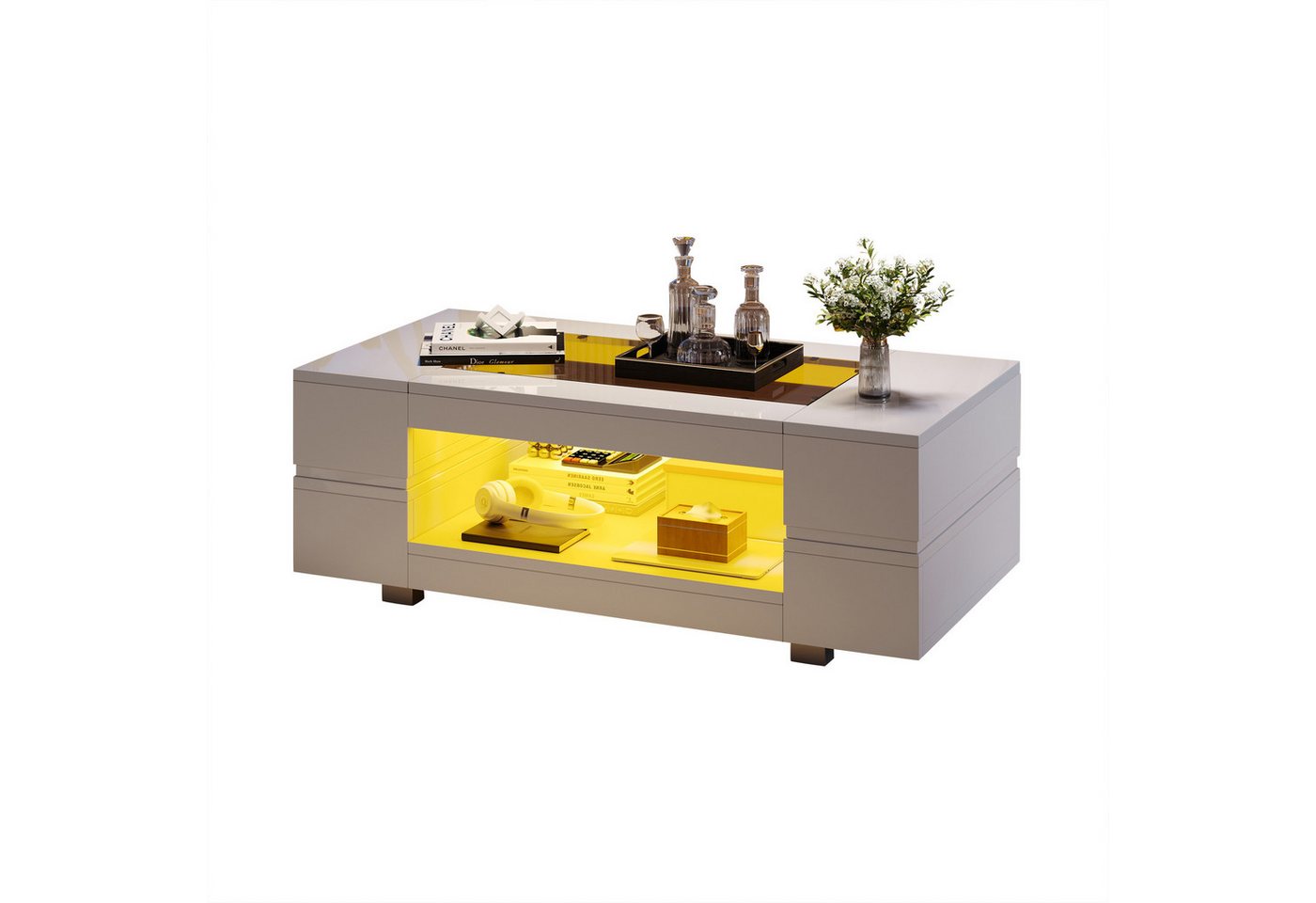 MODFU Couchtisch hohles Design, Glasplatte, Hochglanzoberfläche (Wohnzimmertisch, Beistelltisch, Satztisch, 1-St., doppelschichtiger), mit App-Steuerung, 60.000 Farben, moderner Sofatisch von MODFU