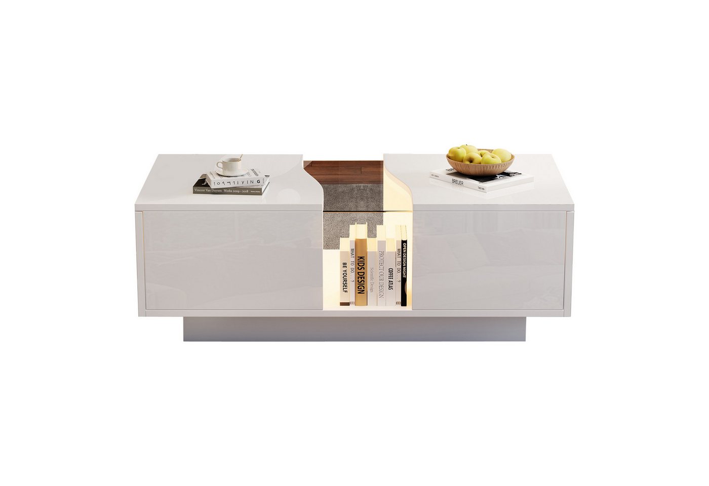 MODFU Couchtisch mit Acrylplatte, Hohlstrukturdesign (Satztisch, Wohnzimmertisch, 1-St., 2 Schubladen), mit LED-Licht und Acrylplatte von MODFU