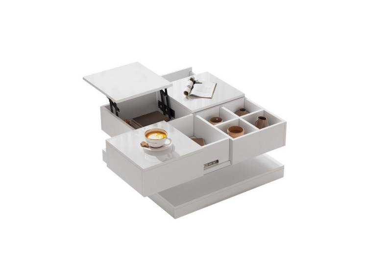MODFU Couchtisch mit Hubtisch-Funktion (Satztisch, Wohnzimmertisch, Beistelltisch, Sofatisch, 1-St., 75.5*75.5*38cm mit 4 Fächern), kaffeetisch mit Tablett von MODFU