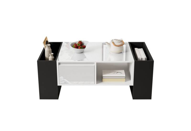 MODFU Couchtisch mit großzügiger Stauraum (Satztisch, Wohnzimmertisch Beistelltisch, Wohnzimmertisch, 1-St., 1 Schublade, 4 offenen Fächern), Griffloses Design von MODFU