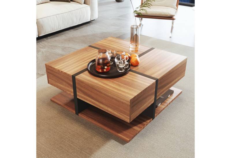 MODFU Couchtisch mit versteckten Schubladen (einzigartige Farbabstimmung und Liniendesign), Beistelltisch mit geometrische Design von MODFU