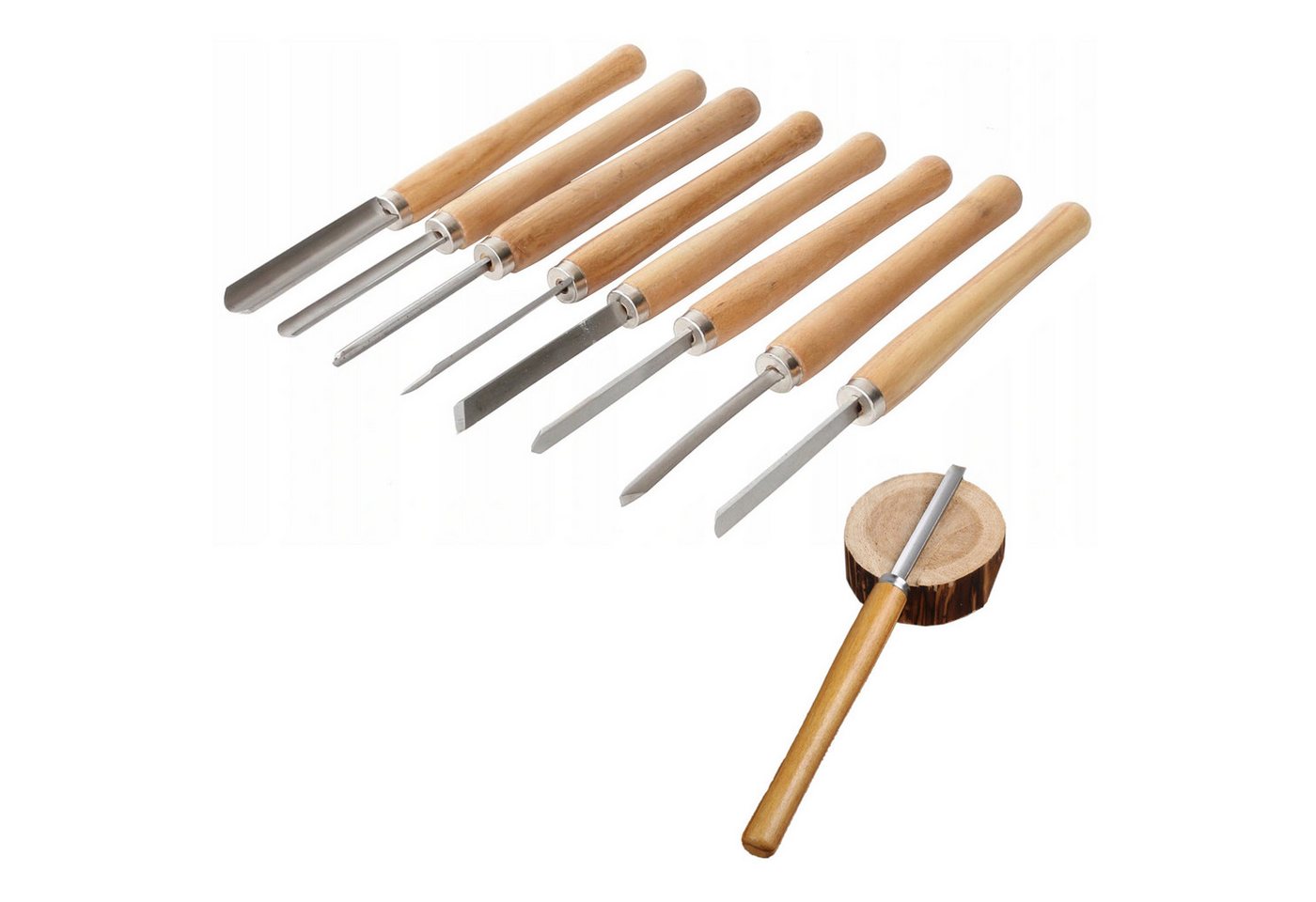 MODFU Drechselbank 8 Stück Drechselwerkzeug Set Profi Schnitzwerkzeuge, (Holzschnitzwerkzeuge Drehmeißel Set, 8-tlg., aus 65Mn-Stahl mit ergonomischen Holzgriffen), ideal zum Drechseln Gravieren Formen und Schnitzen inkl von MODFU