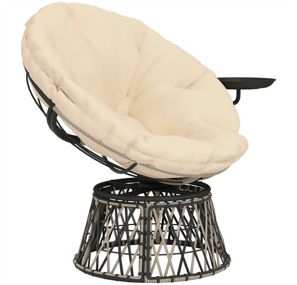 MODFU Drehsessel Outdoor Rattansessel Drehsessel (Papasansessel Rattan 360° drehbar – Loungesessel mit Kissen & Seitentisch), mit Relaxfunktion von MODFU