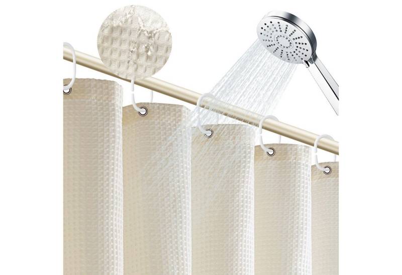 MODFU Duschvorhang Badewannenvorhang Badezimmer Vorhang Vorhänge Dusche Breite 180 cm (Waffel Stoff Textil Duschvorhang 12 Duschvorhangringe 180x180 cm, Vorhänge aus Stoff), für Badezimmer Haus Hotel Wohnung Wohnmobil Wohnheim von MODFU