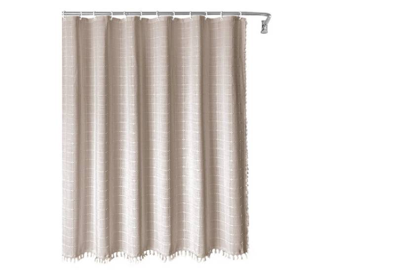 MODFU Duschvorhang Badezimmer Vorhang Duschvorhänge Boho Moderne Stoffvorhang Breite 183 cm (Halbverdunkelnd Quasten Fensterbehandlung, 183x183 cm mit 12 Duschvorhangringe), pflegeleicht für Badezimmer Haus Hotel Wohnung Wohnmobil Wohnheim von MODFU