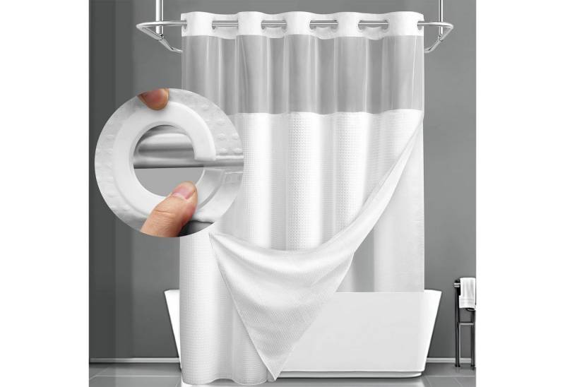 MODFU Duschvorhang Badvorhang Set mit abnehmbarer Innenvorhang Breite 183 cm (Druckknopf System mit abnehmbarem Innenvorhang, 1-tlg., mit Sichtfenster Mesh, Waffelstruktur, pflegeleicht waschbar), für Dusche Badewanne Gäste-WC usw. von MODFU