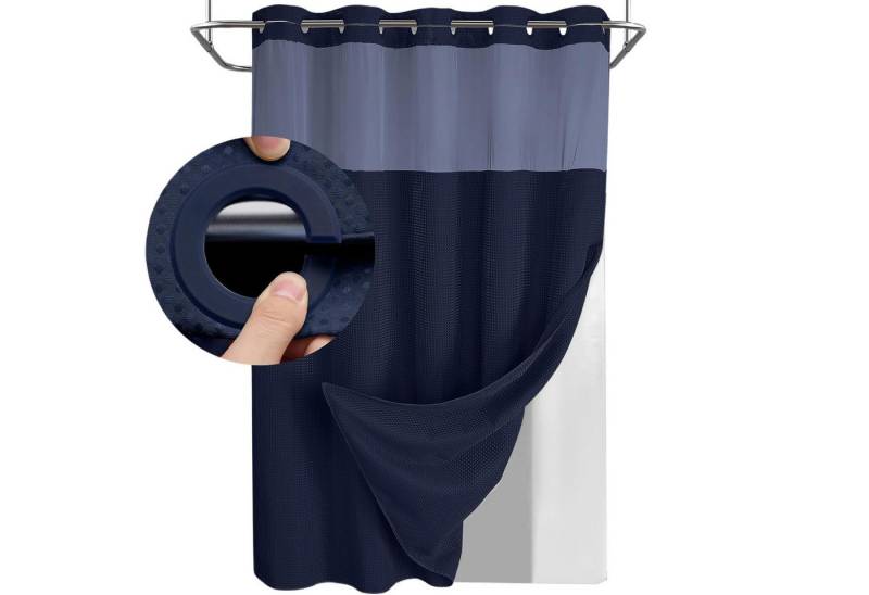 MODFU Duschvorhang Badvorhang Set mit abnehmbarer Innenvorhang Breite 183 cm (Druckknopf System mit abnehmbarem Innenvorhang, 1-tlg., mit Sichtfenster Mesh, Waffelstruktur, pflegeleicht waschbar), für Dusche Badewanne Gäste-WC usw. von MODFU